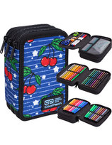 Piórnik z wyposażeniem trzykomorowy dla chłopca, Jumper 3 CoolPack, wiśnie, niebieski CoolPack