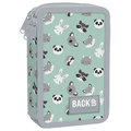 Piórnik z wyposażeniem trzykomorowy dla dzieci, BackUp, zwierzęta, miętowy - BackUp