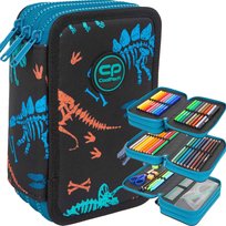 Piórnik z wyposażeniem trzykomorowy dla dzieci CoolPack dinozaury czarny