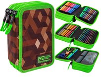 Piórnik z wyposażeniem trzykomorowy dla dzieci CoolPack Jumper 3 gaming brązowy, 47 elementów CoolPack