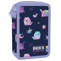 Piórnik z wyposażeniem trzykomorowy dla dziewczynki BackUp Violet Kittens kot fioletowy