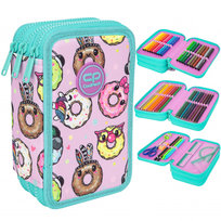 Piórnik z wyposażeniem trzykomorowy dla dziewczynki CoolPack Jumper 3 donuts różowy CoolPack