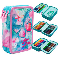Piórnik z wyposażeniem trzykomorowy dla dziewczynki, Jumper 3 CoolPack, motyl, miętowy
