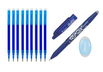 Pióro Frixion 0,7 Niebieskie + 9 Wkładów Zamiennych Q-Connect + Gumka - Pilot Frixion