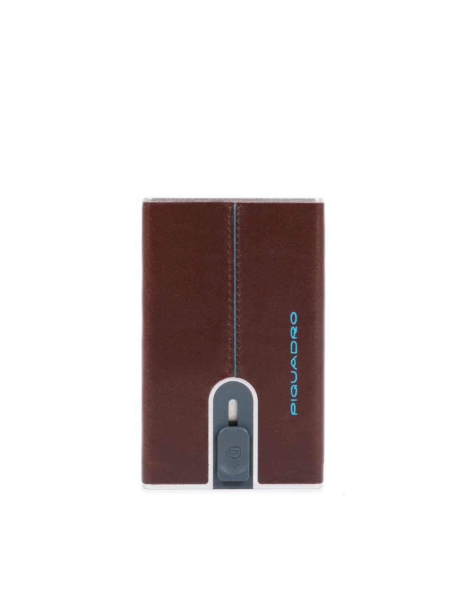 Inny producent Piquadro, Blue Square, Leather Card Holder, Square Sliding System with Money Clip, PP5358B2R, Mahogany, For Men
