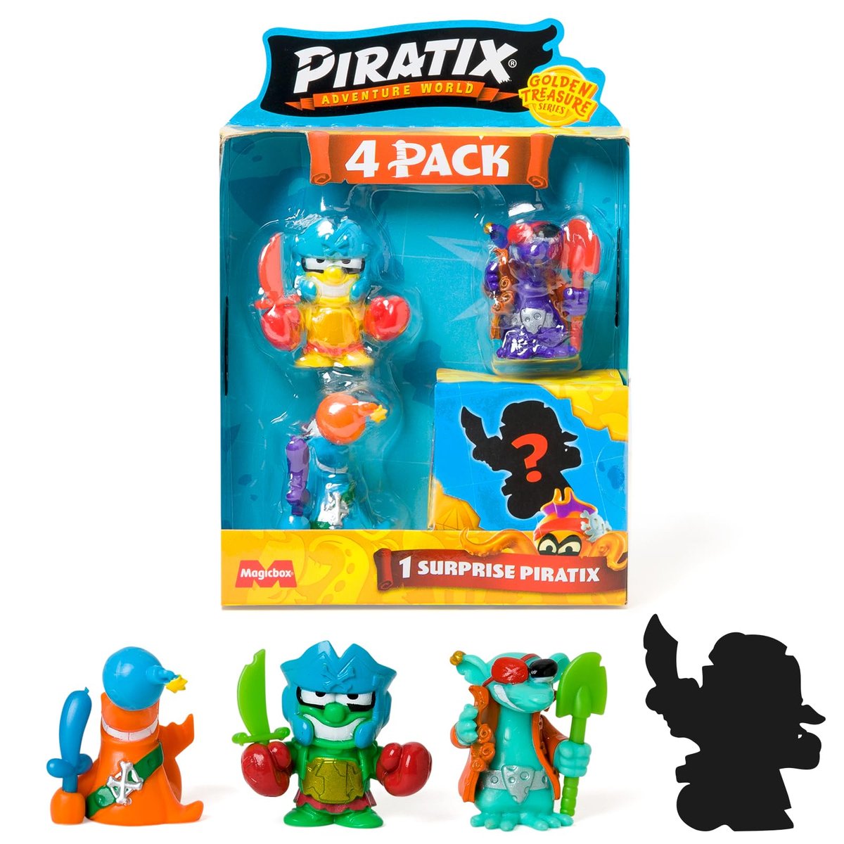 PIRATIX ADVENTURE WORLD – Shark Treasure 4er-Pack Mit 4 Figuren, Kristall-Effekt & Überraschungsfigur – Inkl. Glas & Zubehör