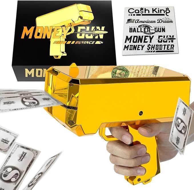 Pistolet à Billets – Make It Rain – Prop Gun Pour Films, Mariages Et Fêtes – Portable, 3 Piles AA – Cadeau Fun