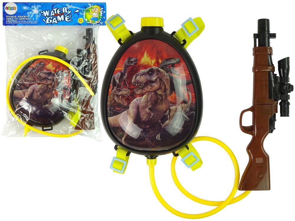 Zdjęcia - Broń zabawkowa LEAN Toys Pistolet Na Wodę Brązowy Magazynek W Plecaku Szelki Dinozaury Czerwony 