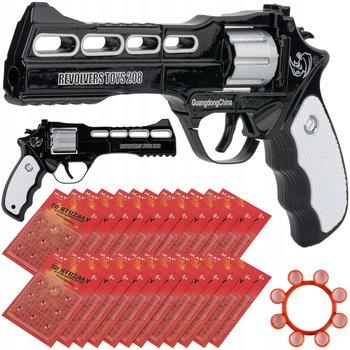 Pistolet rewolwer metalowy na spłonkę (kapiszony) + 12 opakowań = 864 strzały | realistyczna replika | bębenek 8-strzałowy | otwieranie łamane – przycisk na lufie | solidna metalowa konstrukcja | w zestawie kapiszony | zabawa i rekreacja | pomysł na prezent - Inna marka