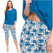 Piżama Damska 3/4 Rękaw i Spodnie Kwiaty Kobieca Wygodna Bawełniana MORAJ S