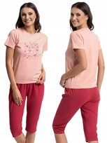 Piżama Damska Bawełniana Dwuczęściowa Kwiatowy Nadruk RÓŻOWY MORAJ XXL