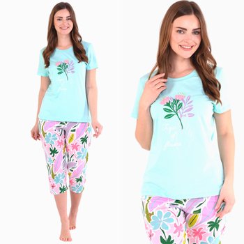 Piżama damska bawełniana koszulka i spodnie za kolano niebiesko-różowa 2XL - Inna marka