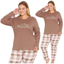 PIŻAMA DAMSKA BAWEŁNIANA MORELLA DŁUGI RĘKAW DŁUGIE SPODNIE KRATKA PLUS SIZE DUŻE ROZMIARY LUŹNA DUŻA XXL 2XL Morella