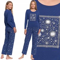 Piżama Damska Bawełniana Z Długim Rękawem Motyw Gwiazd Komfortowa Moraj L Navy
