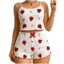 Piżama Damska Bielizna Piżamka Komplet Koszulka Nocna Spodenki W Serca Kolor Biały