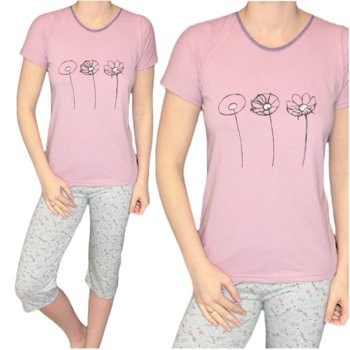 Piżama damska brudny róż spodnie 3/4 kwiaty polne XL - ENEMI