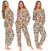 Piżama Damska Dwuczęściowa Długa Rozpinana Wiskoza Kołnierzyk Moraj S Patt 1