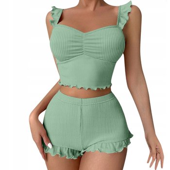 PIŻAMA DAMSKA DWUCZĘŚCIOWA KOMPLET KOSZULKA NOCNA SZORTY WYGODNA SPODENKI KOLOR JASNY ZIELONY - SNM