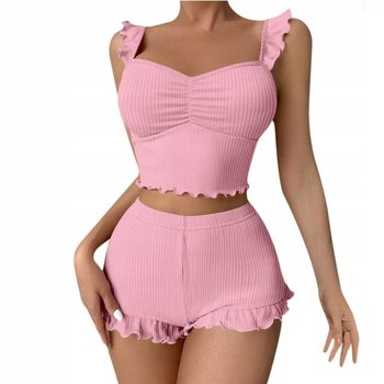 PIŻAMA DAMSKA DWUCZĘŚCIOWA KOMPLET KOSZULKA NOCNA SZORTY WYGODNA SPODENKI KOLOR RÓŻOWY - SNM