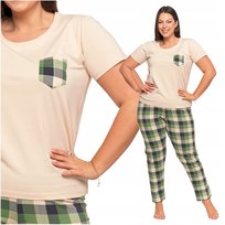 PIŻAMA DAMSKA Dwuczęściowa Krótki Rękaw Spodnie w Kratę Wygodna MORAJ M