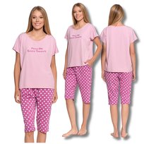 Piżama Damska Dwuczęściowa Moraj Krótki Rękaw Spodnie 3/4 w Groszki XL