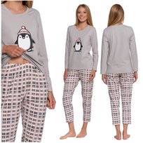 Piżama Damska Dwuczęściowa z Pingwinem Urocza Wygodna Długa Moraj XXL