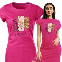 PIŻAMA DAMSKA FUKSJOWA Koszula Nocna Na Prezent MAKE IT ELEGANT Wzory - M