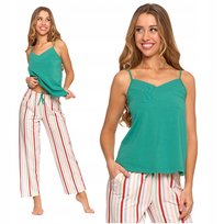 PIŻAMA DAMSKA Gładka Koszulka Top na Ramiączkach Długie Spodnie MORAJ M