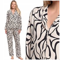 Piżama Damska Koszula Góra Rozpinana Długi Rękaw Spodnie Wiskoza 2XL MORAJ