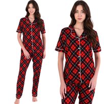 Piżama damska koszula na guziki i długie spodnie czarno-czerwona w romby 2XL