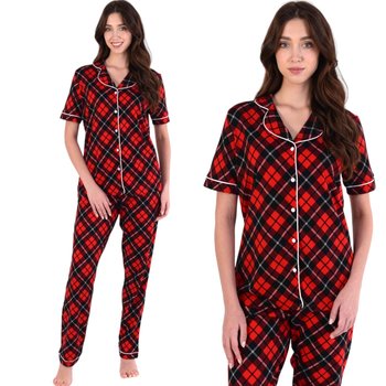 Piżama damska koszula na guziki i długie spodnie czarno-czerwona w romby 2XL - Inna marka