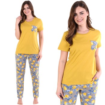 Piżama damska koszulka i długie spodnie żółto-szara w cytryny bawełna L - Inna marka