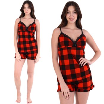 Piżama damska koszulka na ramiączkach i szorty czerwono-czarna w kratę 3XL - Inna marka