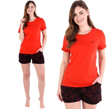 Piżama damska letnia komplet koszulka i szorty czerwono-czarna w serca M - Inna marka