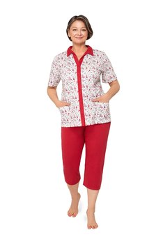 Piżama Damska M Rozpinana Krótki Rękaw Spodnie 3/4 Bawełniana Czerwona - Odzież Martel