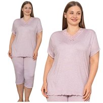 PIŻAMA DAMSKA MORELLA WISKOZA ELEGANCKA PLUS SIZE DUŻE ROZMIARY KRÓTKI RĘKAW SPODNIE 3/4 4XL Morella