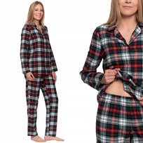 Piżama Damska W Kolorową Kratę Bawełniana Flanela Długi Rękaw Moraj L Patt 1