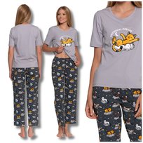 Piżama Damska z Kotkami Dwuczęściowa Nadruk Kota Wygodna Kolorowa Moraj S