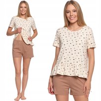 Piżama Damska Z Krótkim Rękawem I Spodenkami Bawełniana Moraj M Beige