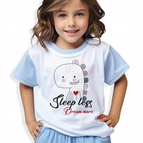 Piżama Dziecięca Niebieska SLEEP LESS DREAM MORE Słodkie Wzory Rozm 122 cm
