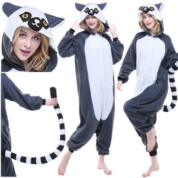 PIŻAMA KIGURUMI KOSTIUM ONESIE SZARY LEMUR PRZEBRANIE KOMBINEZON PIŻAMA KIGURUMI KOSTIUM ONESIE SZARY LEMUR PRZEBRANIE KOMBINEZON ROZ. M - Inna marka