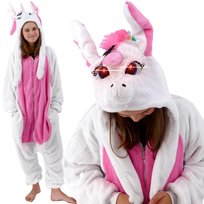 PIŻAMA KIGURUMI LED RUCHOME USZKA UNICORN RÓŻ 140