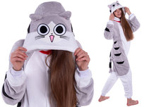 Piżama Kigurumi Onesie Dla Dzieci Szary Kot, Rozmiar 120