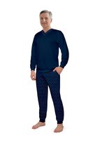 Piżama Męska 3Xl Długi Rękaw Długie Spodnie Bawełniana Elegancka Granatowa Odzież Martel