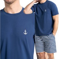 PIŻAMA MĘSKA BAWEŁNIANA STYL MARYNARSKI WYGODNA DO SPANIA MORAJ XL BLUE