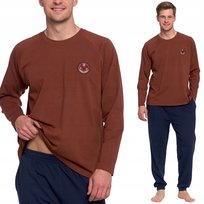 Piżama Męska Bawełniana Stylowa Z Długim Rękawem I Spodniami Moraj Xl Brown