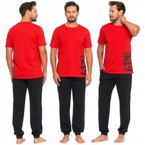 Piżama Męska Bawełniana Stylowa Z Krótkim Rękawem I Spodniami Moraj 3Xl Black