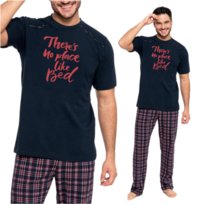 Piżama męska bawełniana z krótkim rękawem w kratkę GRANAT 4XL