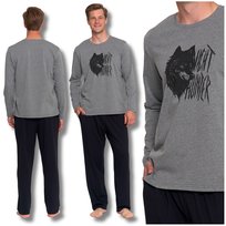 Piżama Męska Dwuczęściowa Długi Rękaw i Spodnie Nadruk Wilka Moraj L