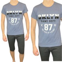 Piżama męska jeansowy melanż 3/4 spodnie krótki rękaw BKLYN XL ENEMI